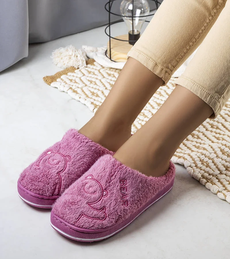 Tmavě růžové měkké pantofle Smile Bear