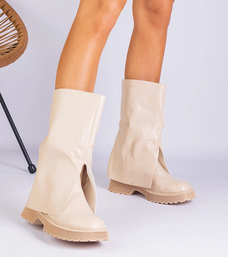 Béžové kotníkové boty s ohrnutým svrškem Rozalia