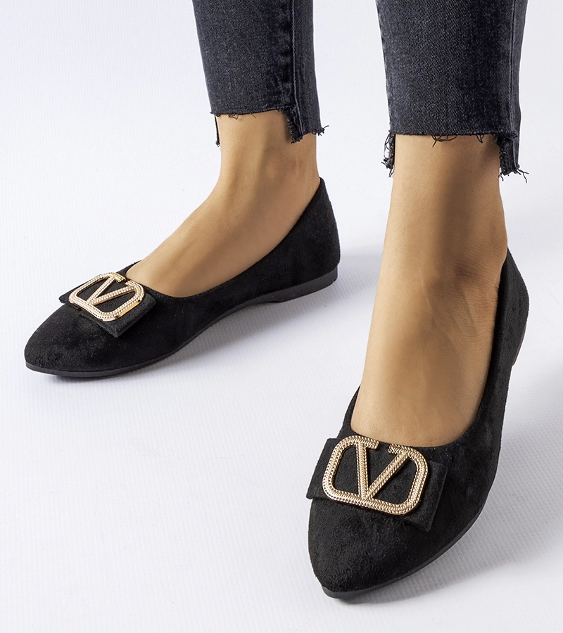 Černé baletky s ozdobnou sponkou Secondo