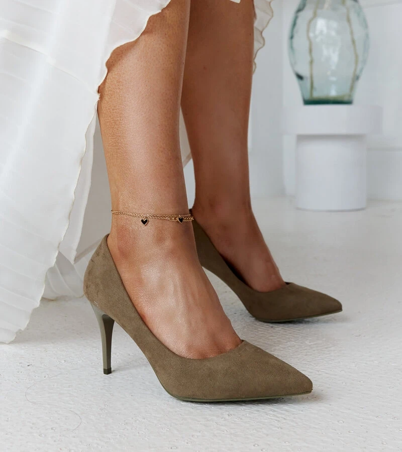 Zelené podpatky s kůžovou vložkou Paume