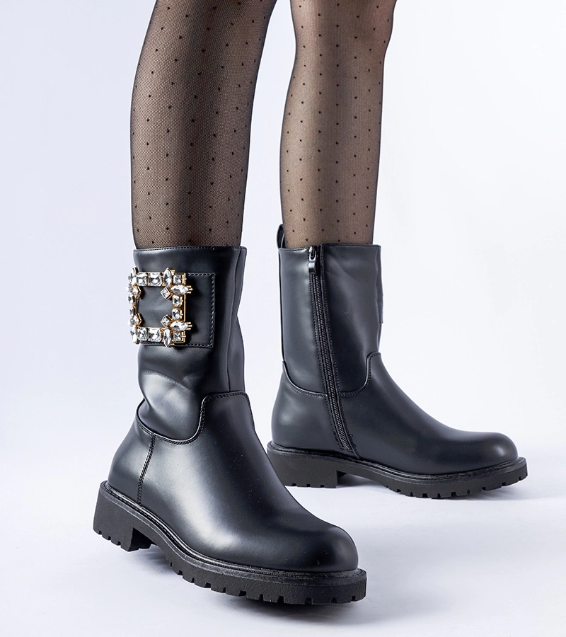 Černé botky zdobené zirkony Wagner