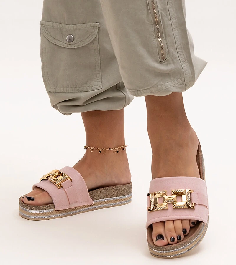 Růžové pantofle s třpytivou sponkou Niamh