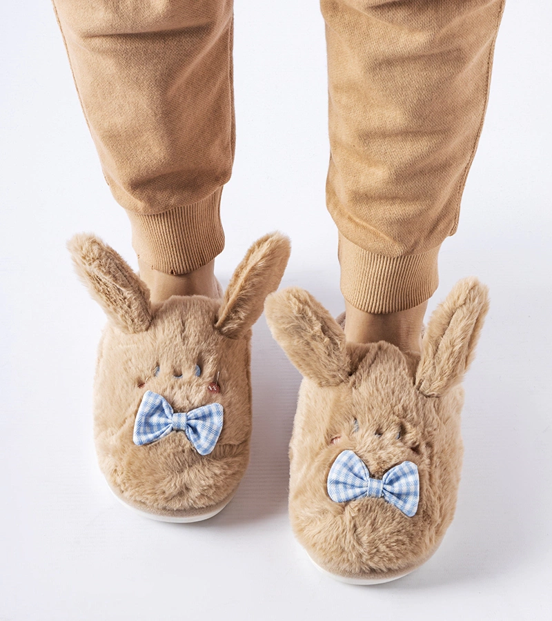 Béžové pantofle se zvířecími ušima a mašlí Bruny