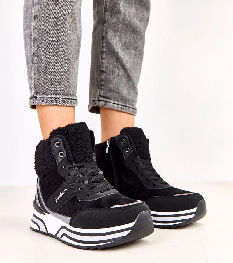 Černé zateplené vysoké tenisky s kožíškem Mirasen