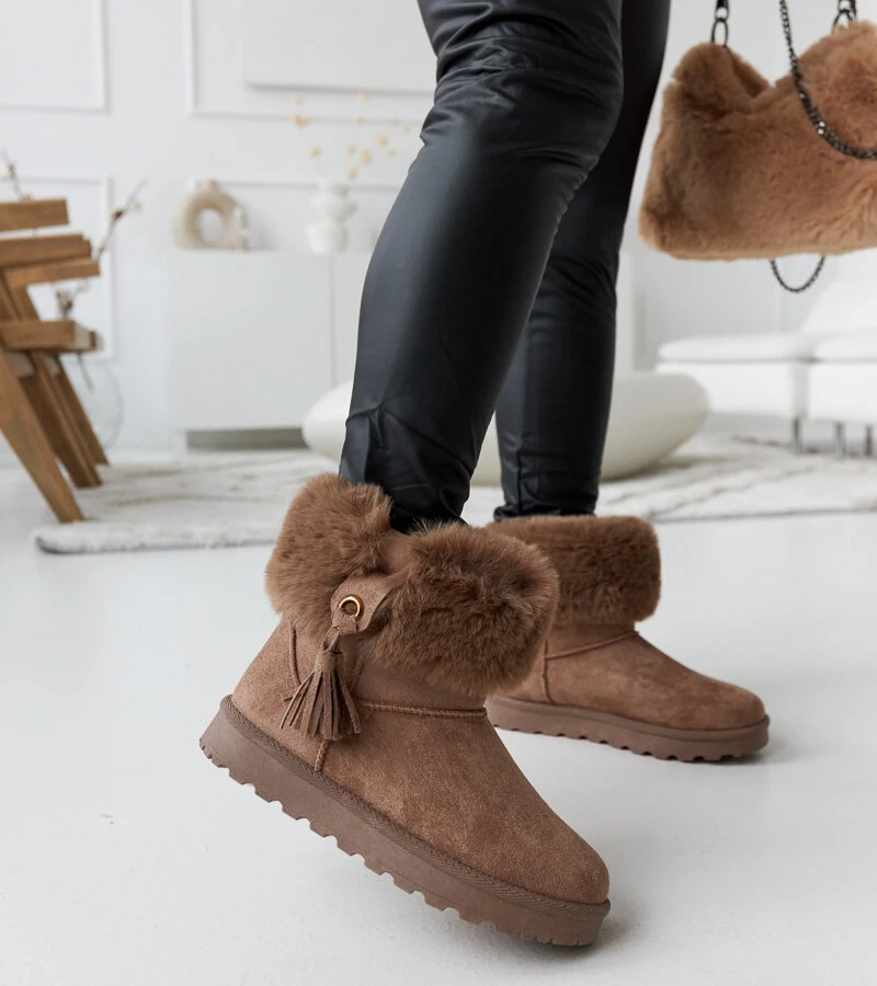 Hnědé zateplené sněhule s kožešinou Geradino