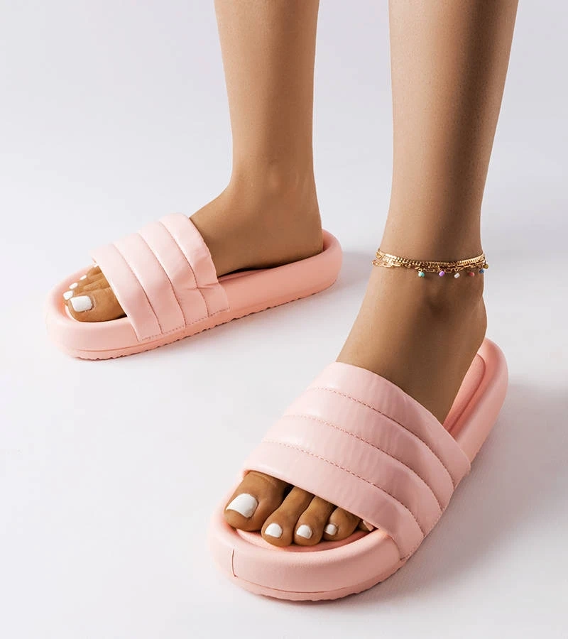 Růžové prošívané zdobené žabky Dorene