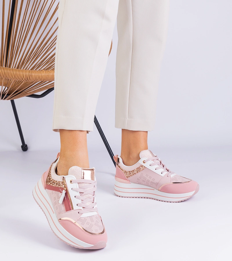 Růžové sportovní tenisky na platformě zdobené třpytkami Malta