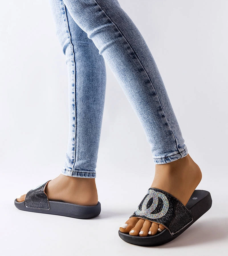 Černé žabky zdobené zirkony Glendale