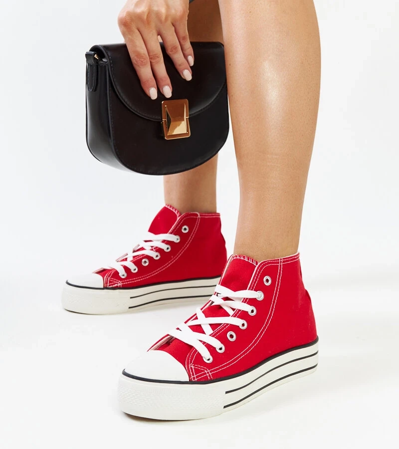 Červené vysoké tenisky na tlusté podrážce Bagy