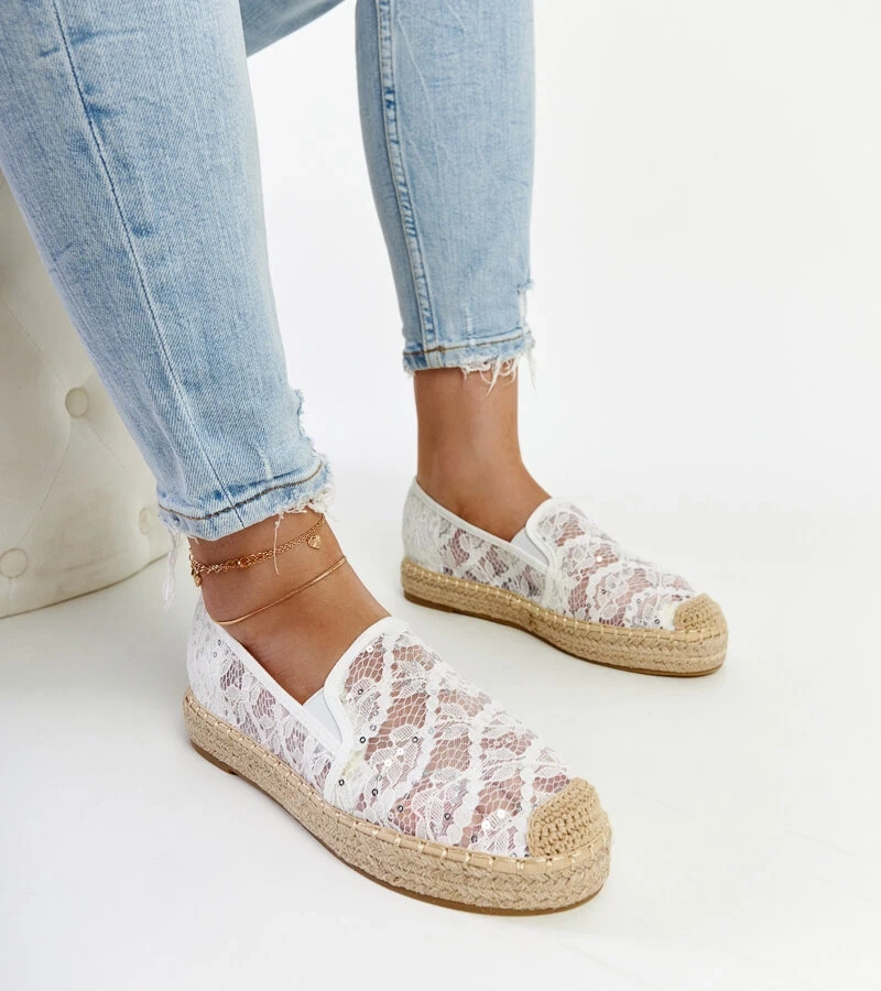 Bílé krajky platformy espadrily Sonali
