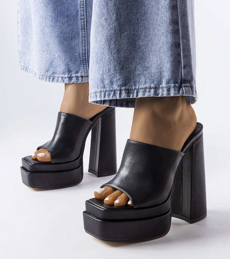 Černé žabky Mercure na vysokém podpatku