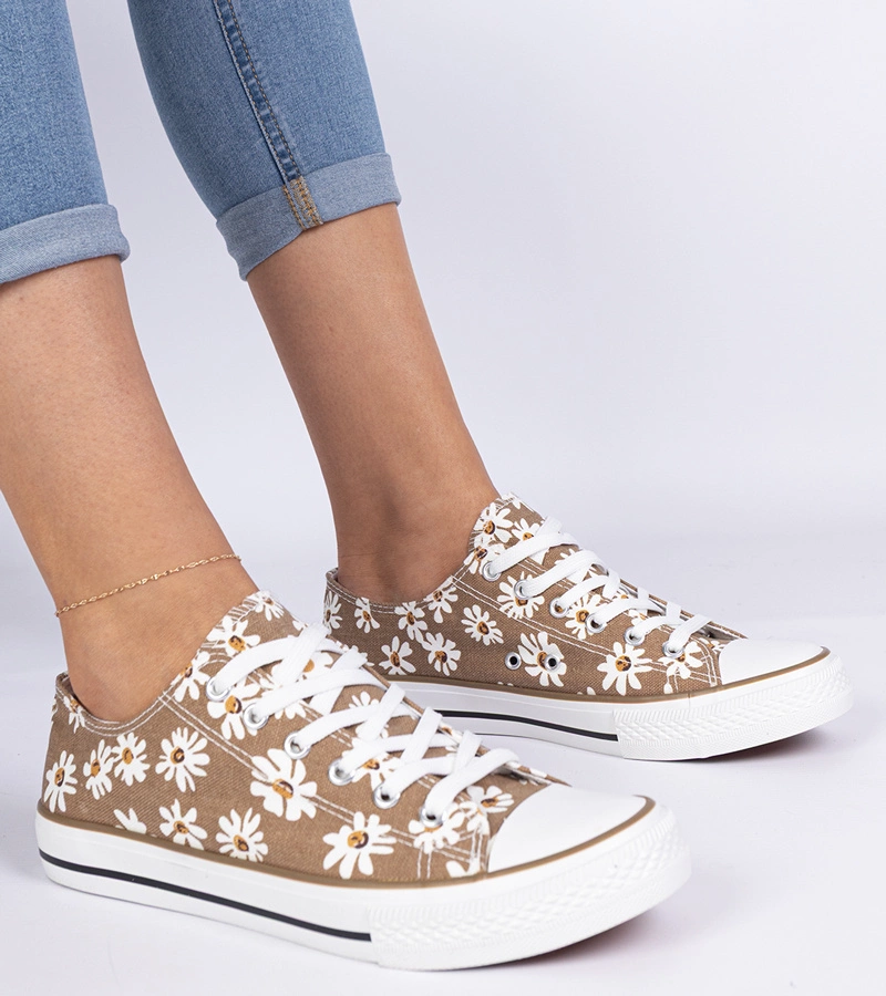 Hnědé dámské látkové tenisky s květinami Lazates