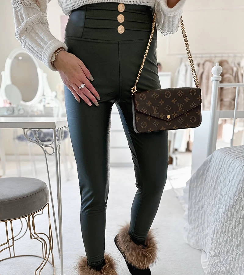 Zelené legíny zdobené knoflíky Baile