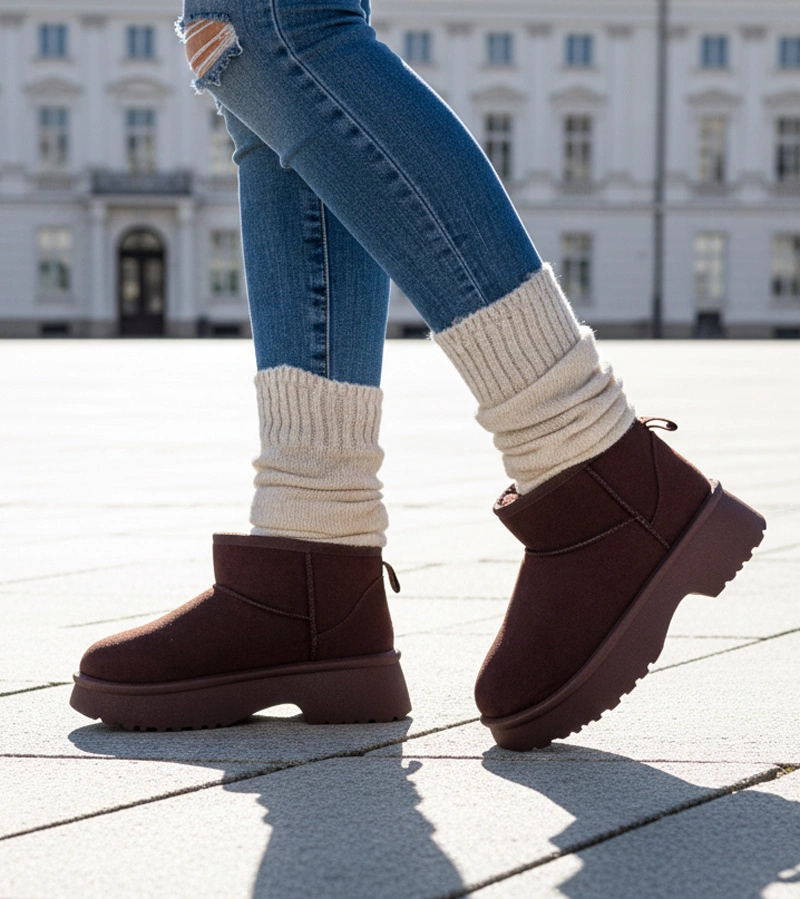 Hnědé zateplené sněhule na platformě Phoebe