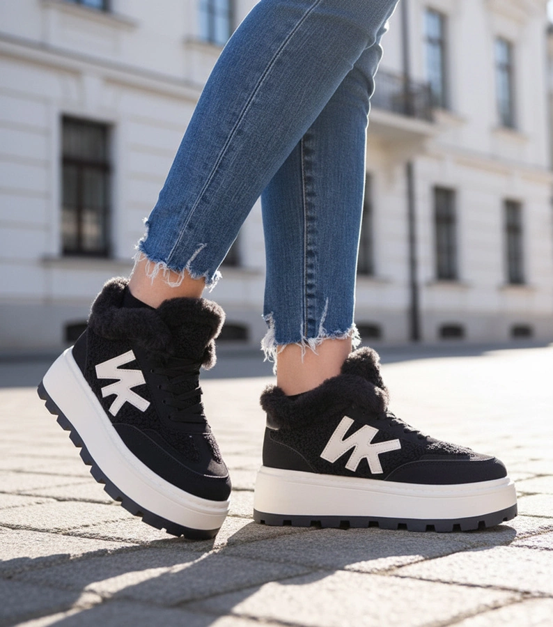 Černé zateplené tenisky s kožíškem Nicha