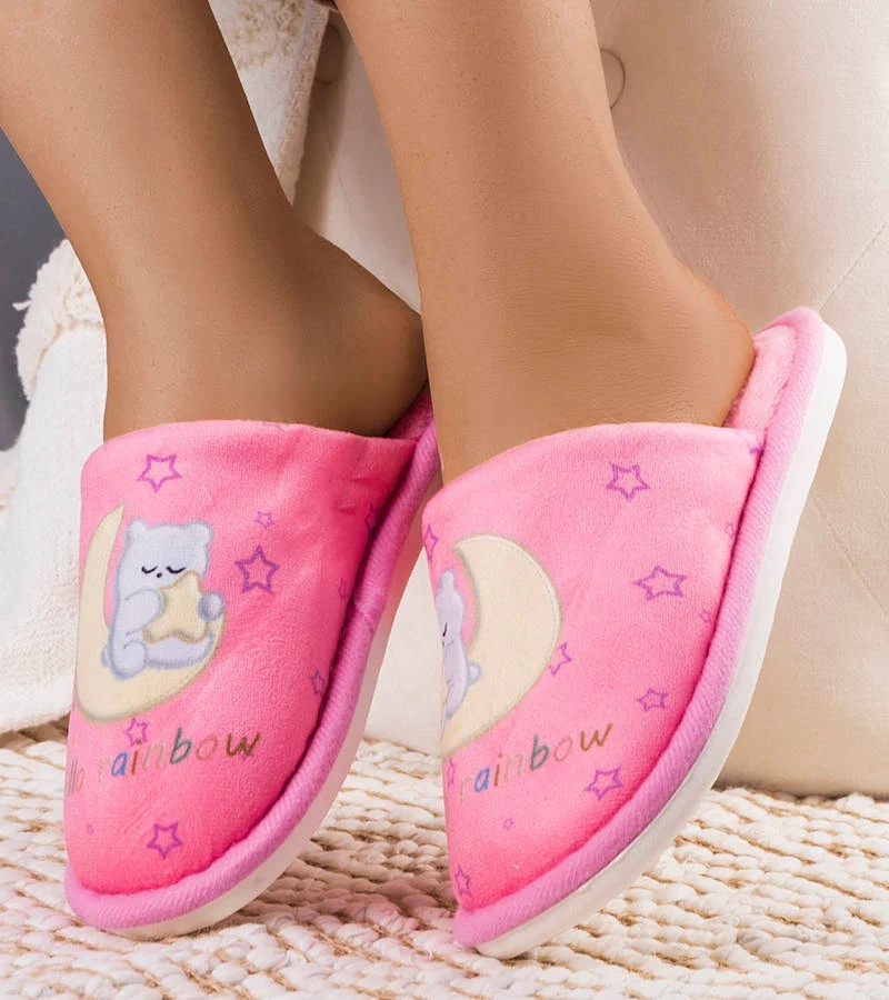 Růžové měkké pantofle Duhový měsíc