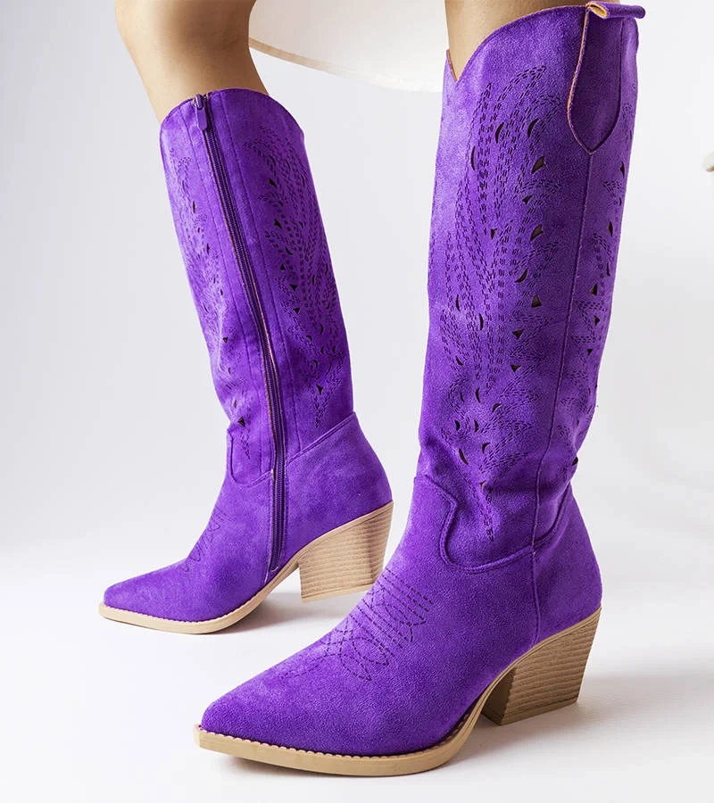 Fialové prolamované kovbojské boty Huntsville