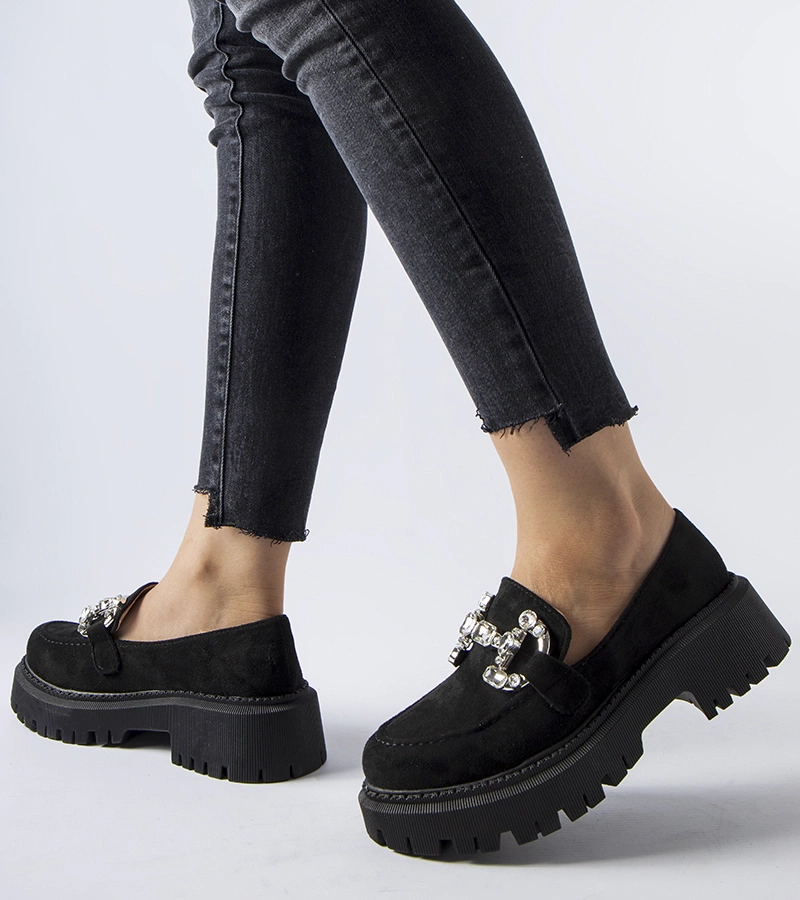 Černé mokasíny s cirkóny Crescenzo