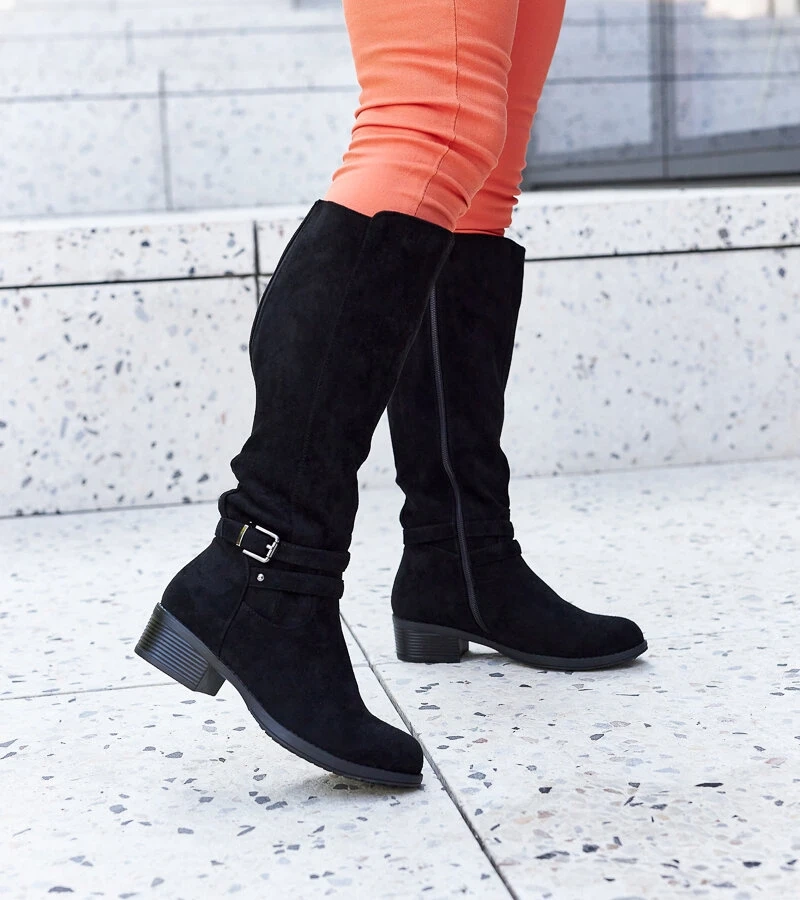 Černé vlněné kozačky z eko semiše Aldisio