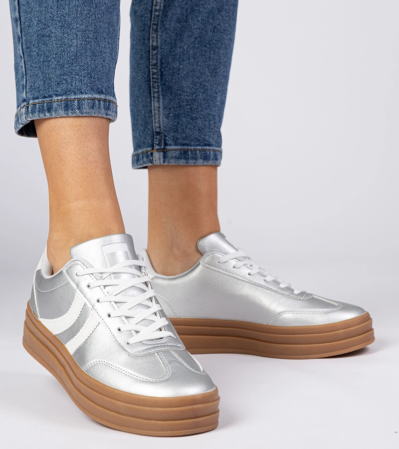 Stříbrné tenisky dámské sportovní na platformě Melly