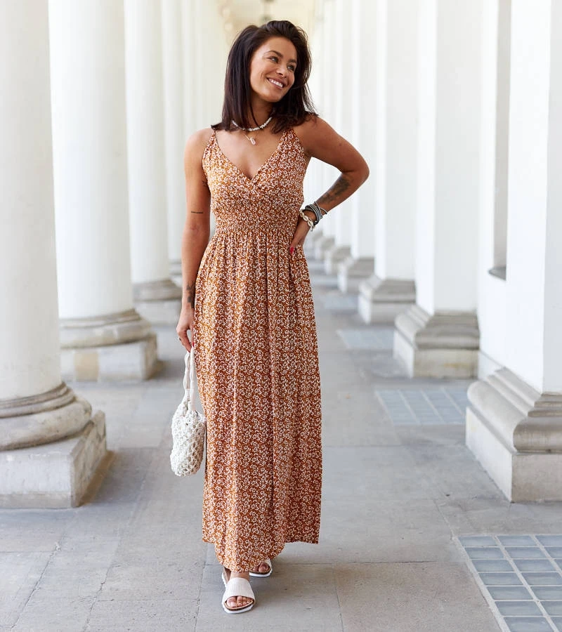 Esperia oranžové květinové maxi šaty