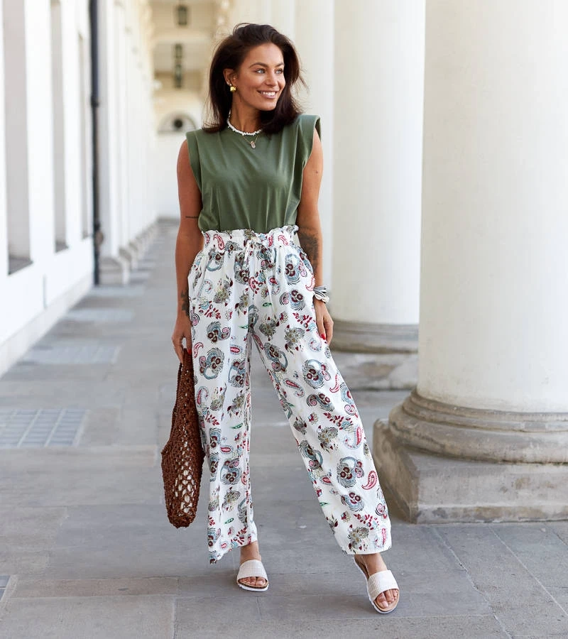 Bílé široké květinové kalhoty Palermo