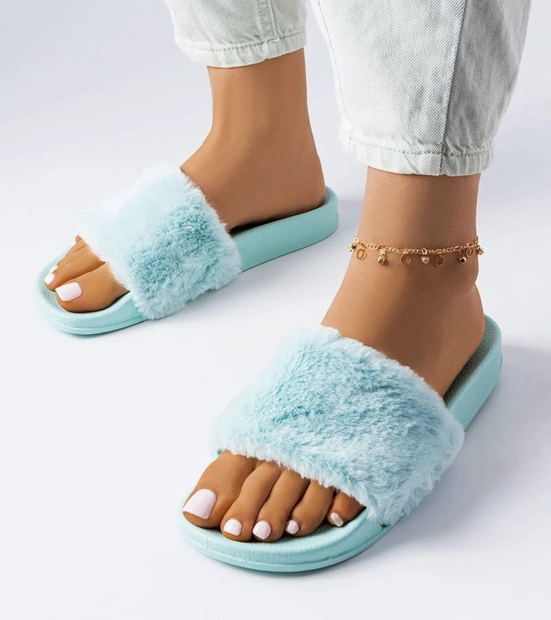 Modré žabky s kožešinou Raffaele