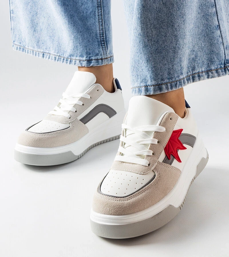 Bílé tenisky s vložkou z eko semiše Kollins