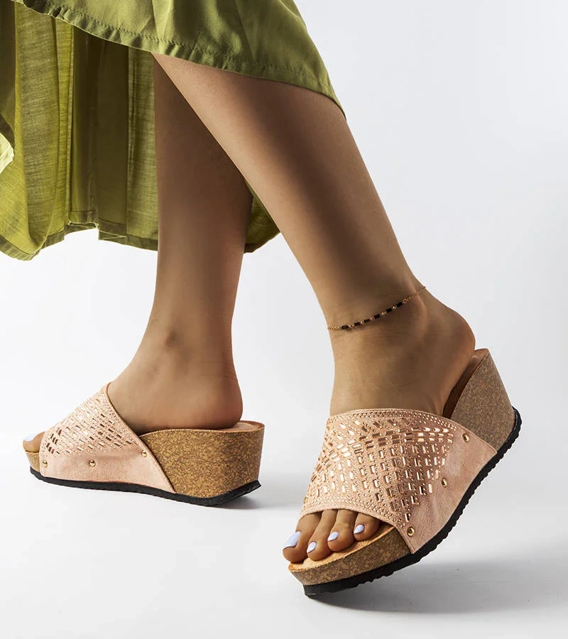 Růžové žabky Guymon na klínku se zirkony