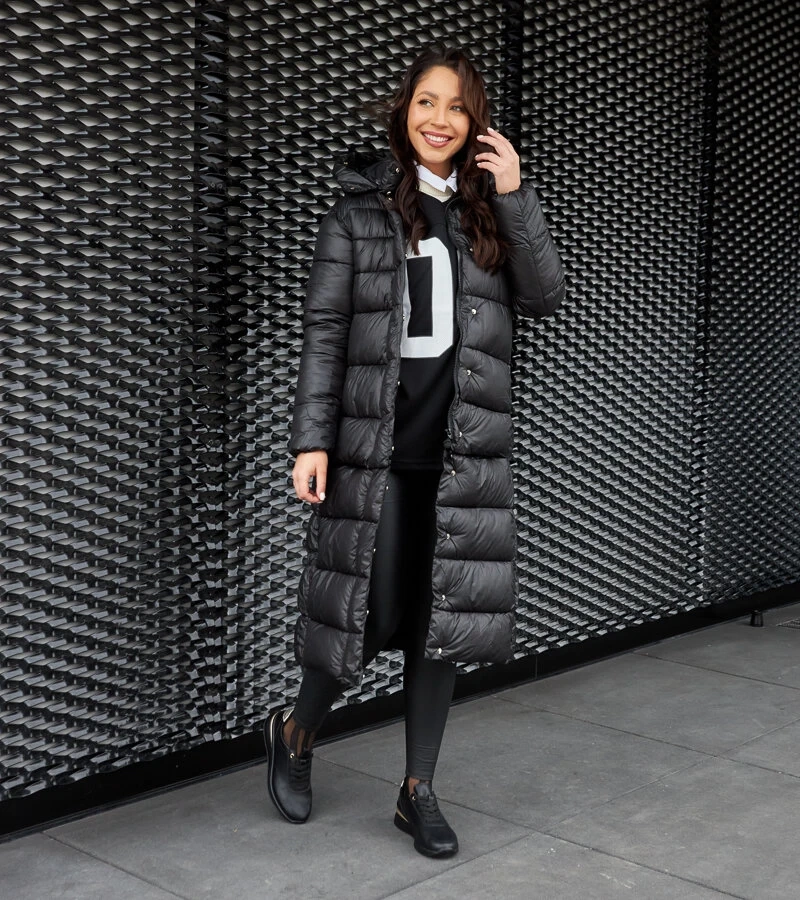 Černá dlouhá bunda s připojitelnou kapucí Fela MV-892/01 BLACK