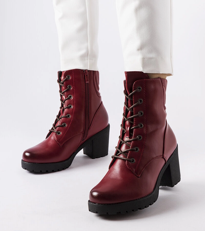 Bordó zateplené boty Lanza na jehlovém podpatku