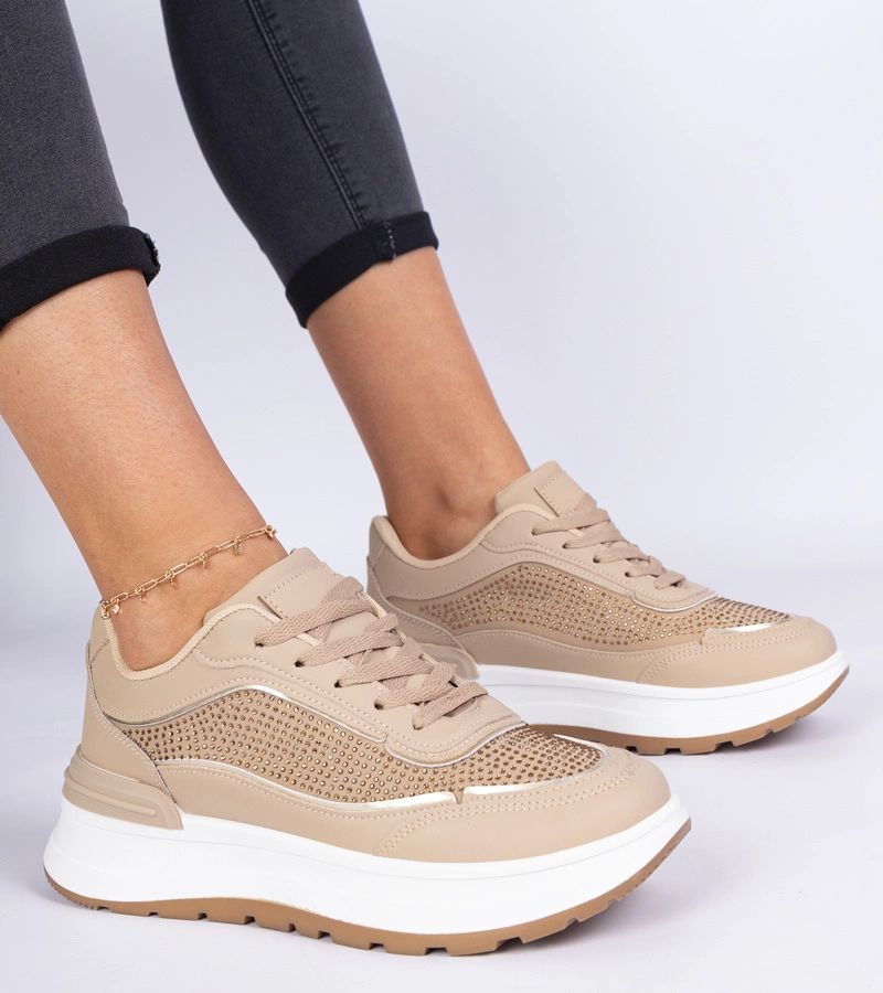 Hnědé dámské tenisky s kamínky Fucco