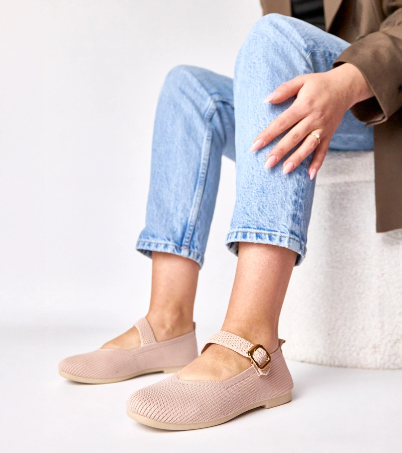 Růžové látkové baleríny na pásek Donatella