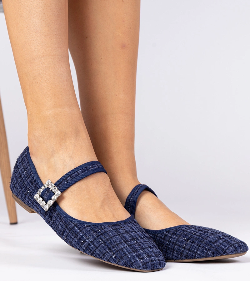 Tmavě modré dámské baleríny s přezkou a kamínky Piona