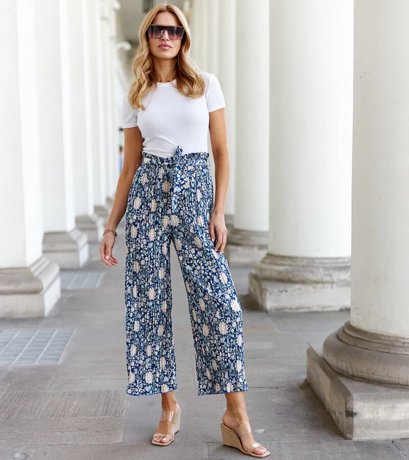 Modré plisované kalhoty Macognano