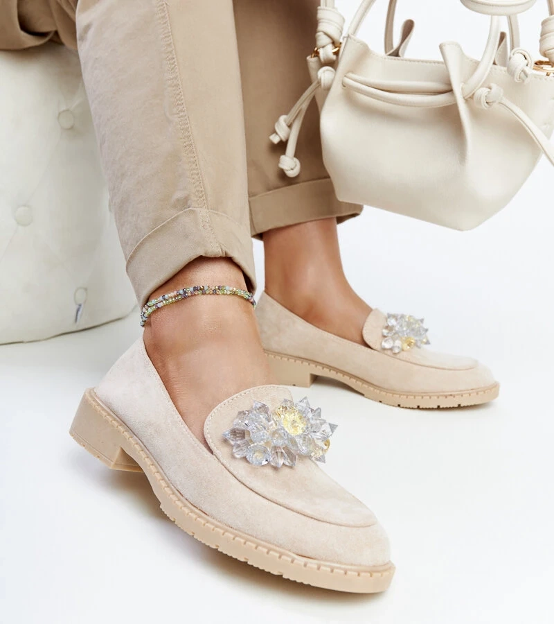 Světle béžové semišové mokasíny se Zemzem krystaly