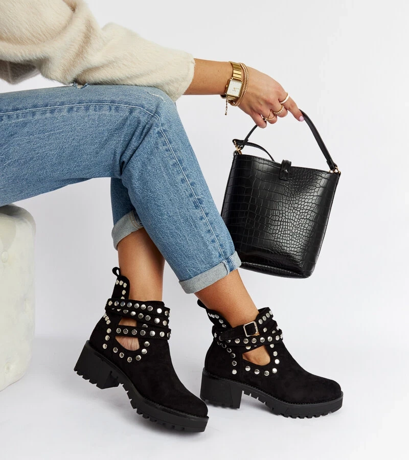 Černé dekorativní kotníkové boty na podpatku Thomas