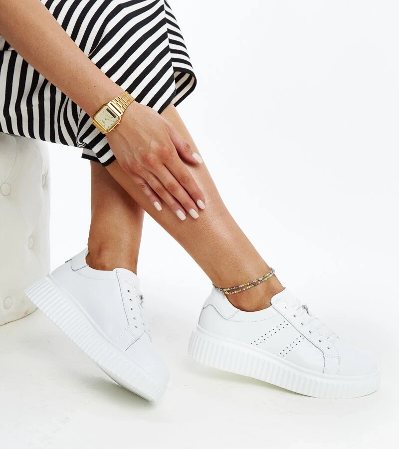 Bílé kožené tenisky na platformě Harba