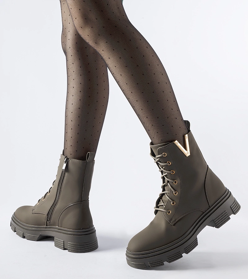 Tmavě zelené zateplené matné botky Fru