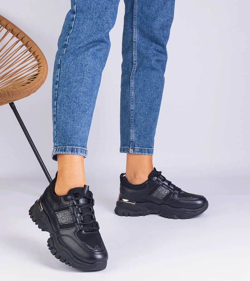 Černé dámské tenisky zdobené brokátem Ariella