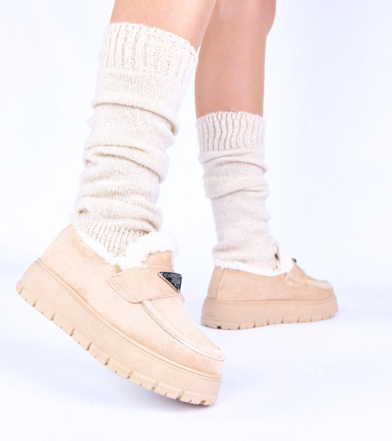 Světlobéžové zateplené mokasíny na platformě s kožíškem Kirby