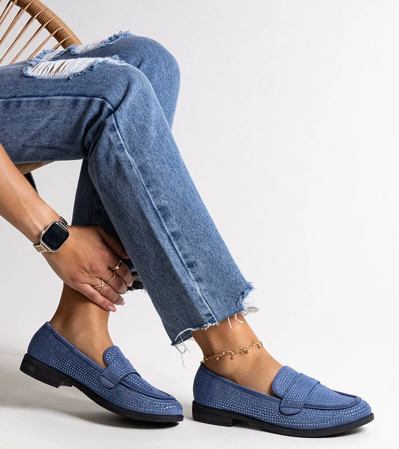 Modré mokasíny s křišťálem od Mogha