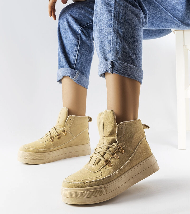 Béžové šněrovací boty na platformě od společnosti Jolin