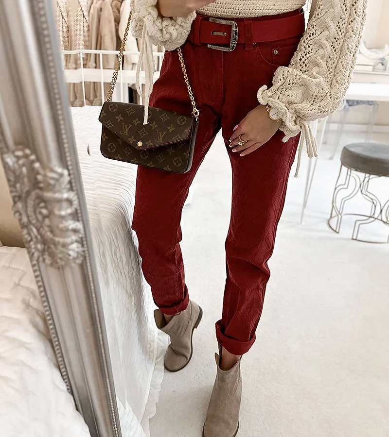 Červené kalhoty s páskem Pelchat