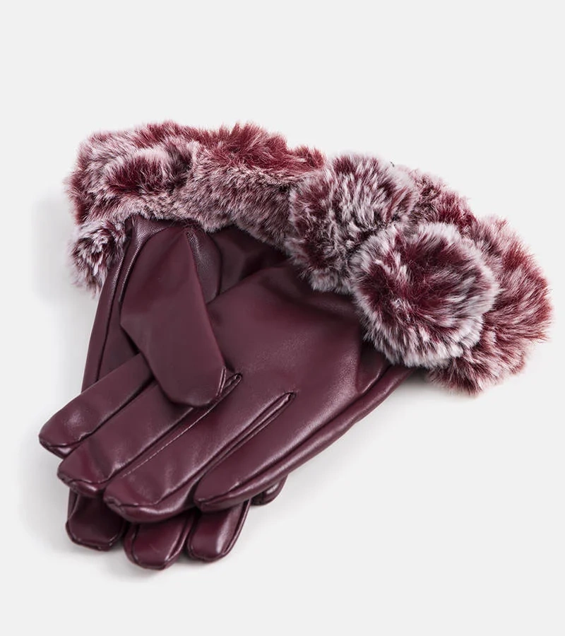 Bordó zateplené rukavice s pražským pozlátkem