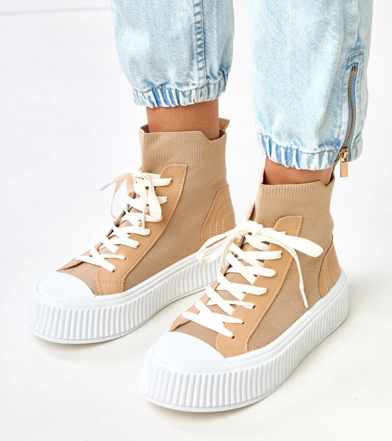 Hnědé nazouvací tenisky s ponožkovým svrškem na platformě Perkins