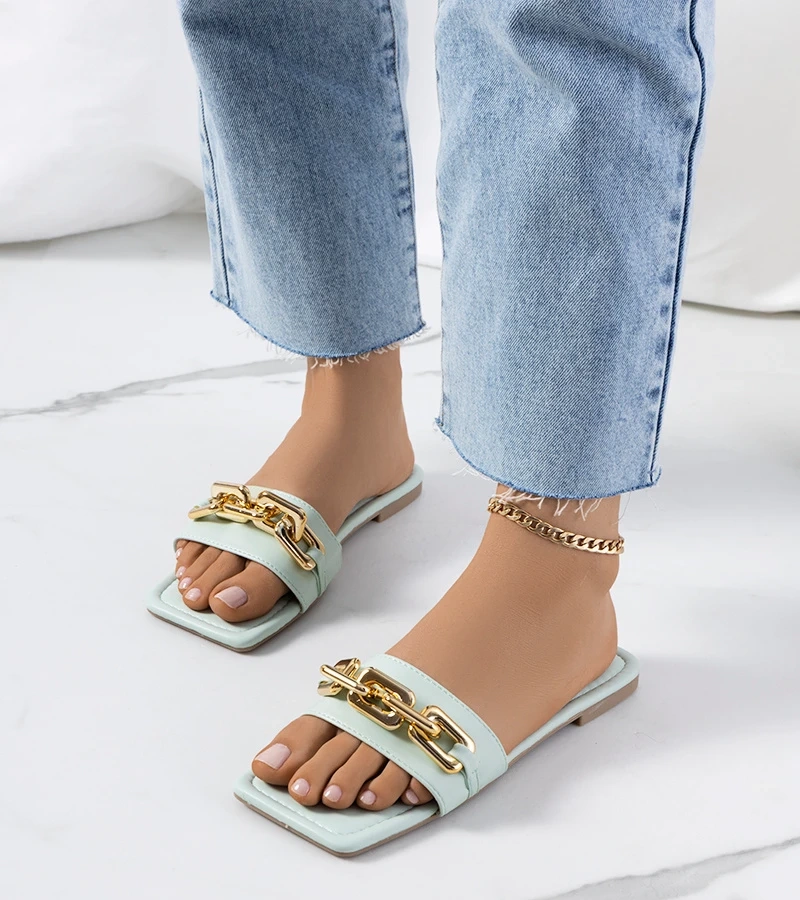 Zelené elegantní žabky s řetízkem Cherell