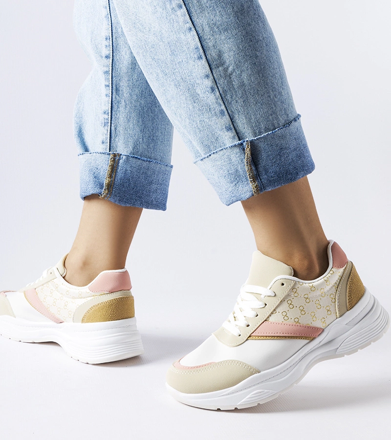 Bežové a bílé tenisky Duffy se zlatým akcentem