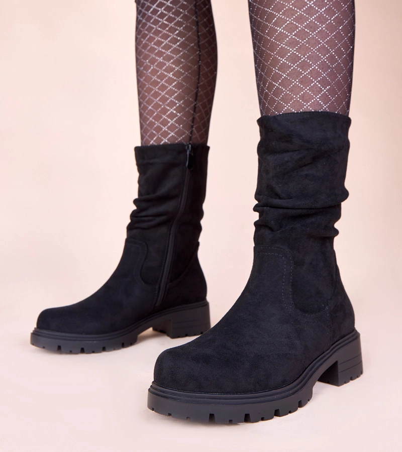 Černé kotníkové boty na platformě s řasením Malha