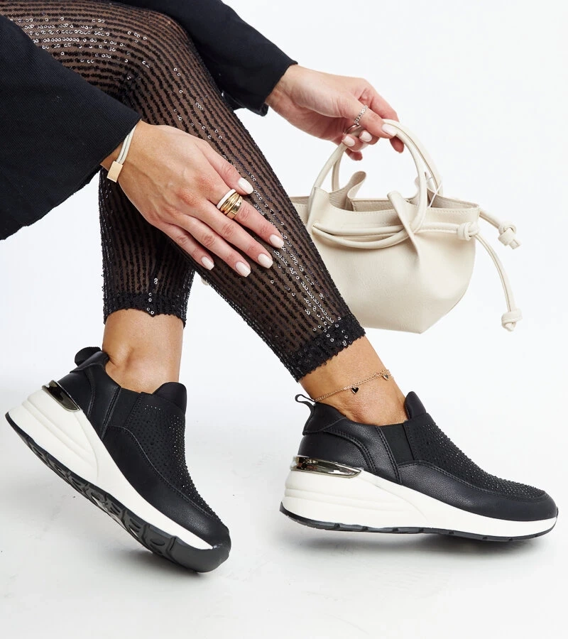 Černé tenisky na platformě s kubickými zirkony Ashleey